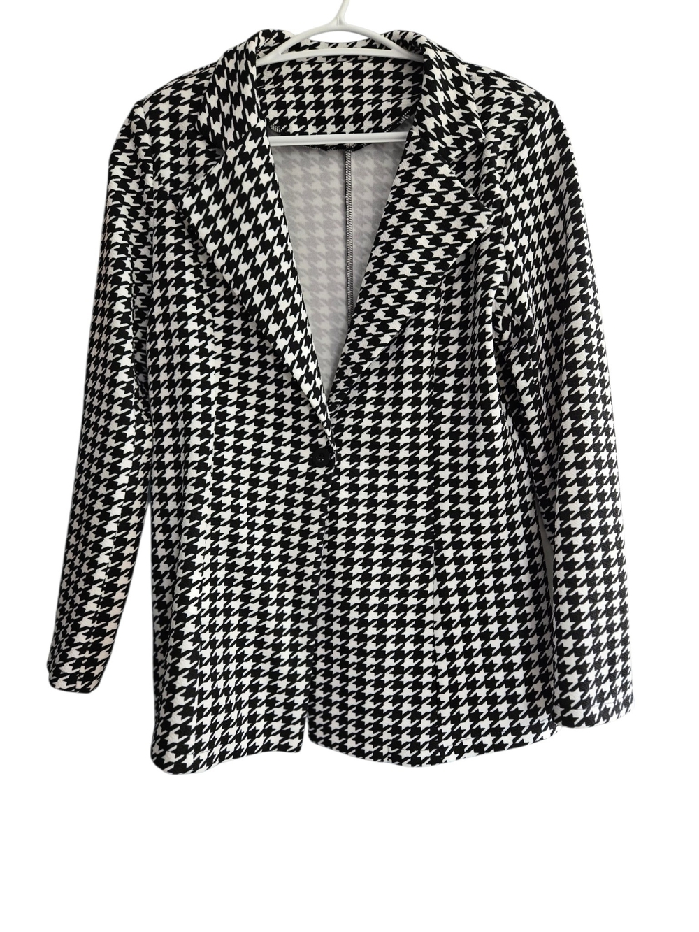 Womens Black & White Houndstooth Blazer Jacket